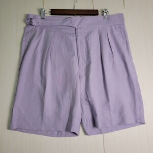 Ralph Lauren Purple Label Ghurka Buckle Silk Linen Shorts Mens 32 Lavender $595